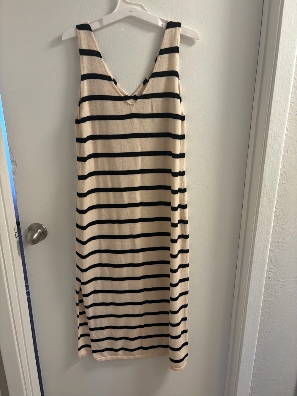 Ellison Cream & Black Striped V-Neck Midi Dress